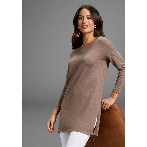Laura Scott Longpullover Feinstrick mit U-Boot Ausschnitt und seitlichem Schlitz