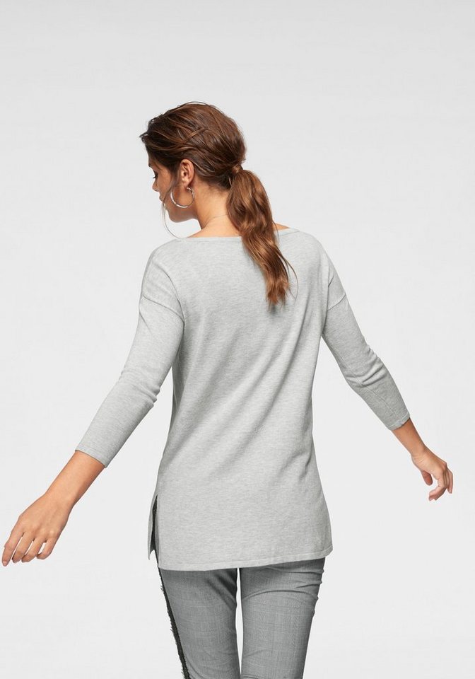 Laura Scott Longpullover Feinstrick mit U-Boot Ausschnitt und seitlichem Schlitz – Bild 2 von 5