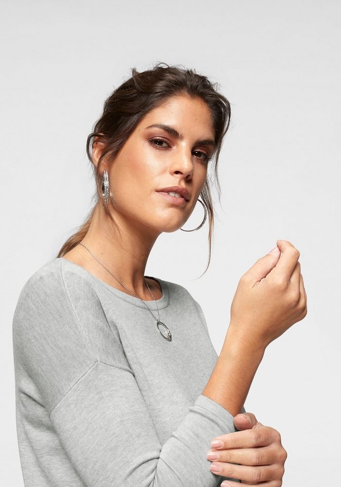 Laura Scott Longpullover Feinstrick mit U-Boot Ausschnitt und seitlichem Schlitz – Bild 3 von 5