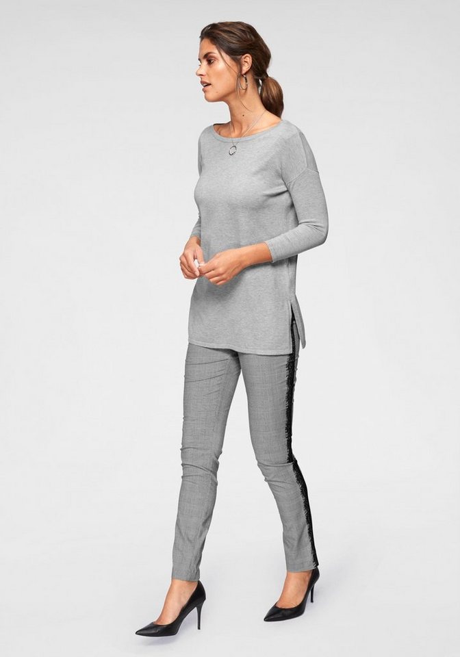 Laura Scott Longpullover Feinstrick mit U-Boot Ausschnitt und seitlichem Schlitz – Bild 4 von 5
