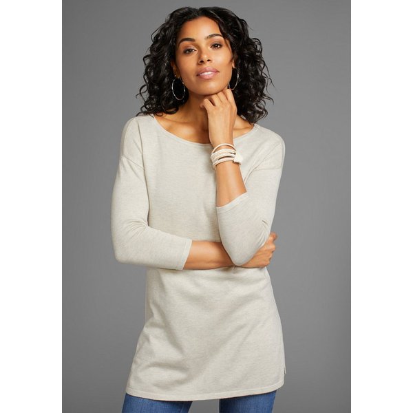 Laura Scott Longpullover Feinstrick mit U-Boot Ausschnitt und seitlichem Schlitz