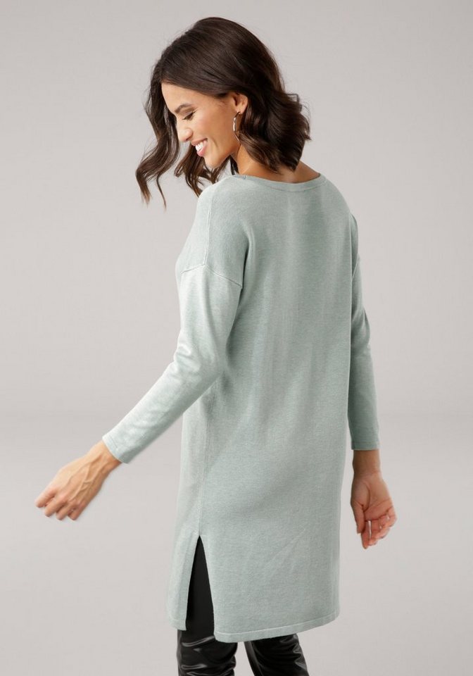 Laura Scott Longpullover Feinstrick mit U-Boot Ausschnitt und seitlichem Schlitz – Bild 2 von 5