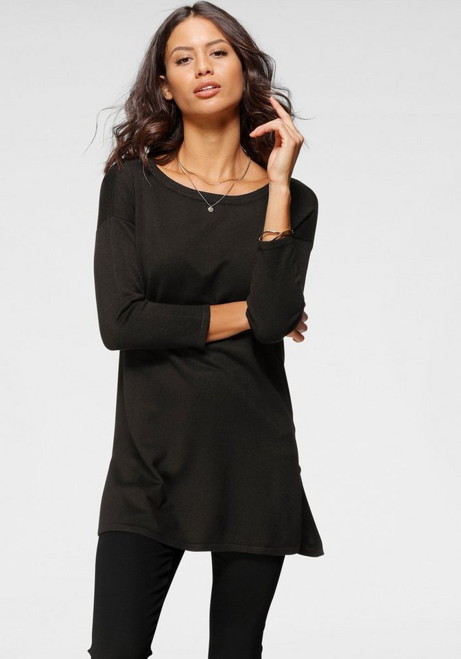 Laura Scott Longpullover Feinstrick mit U-Boot Ausschnitt und seitlichem Schlitz – Bild 2 von 5