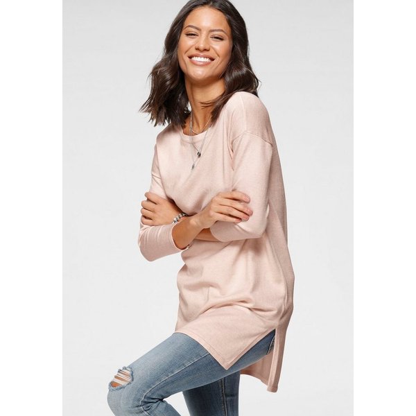 Laura Scott Longpullover Feinstrick mit U-Boot Ausschnitt und seitlichem Schlitz