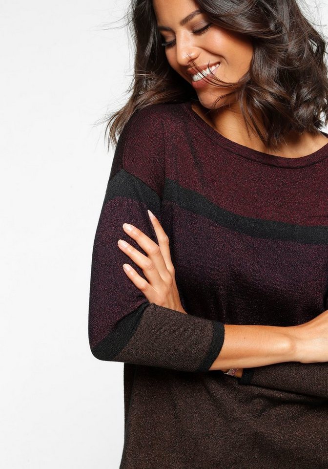 Laura Scott Longpullover mit feinem Glanzeffekt und 3/4 Ärmeln – Bild 3 von 5