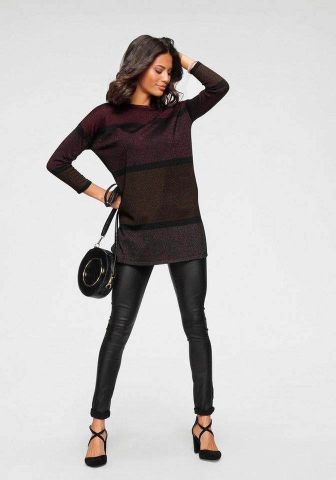 Laura Scott Longpullover mit feinem Glanzeffekt und 3/4 Ärmeln – Bild 4 von 5