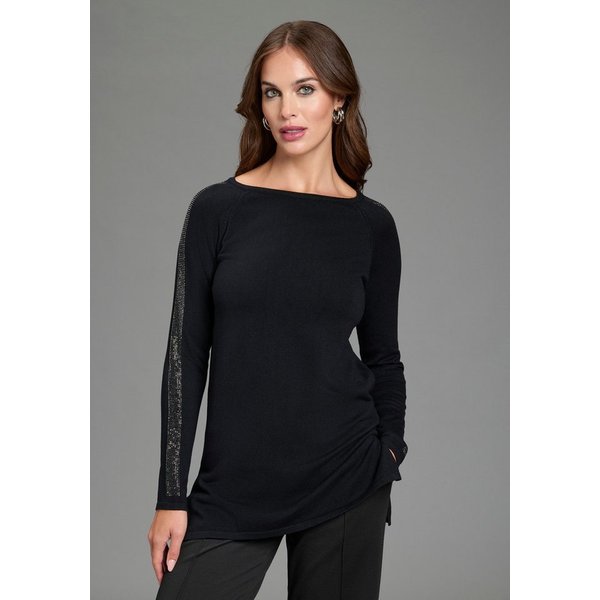 Laura Scott Longpullover mit Glitzersteinen und seitlichen Schlitzen