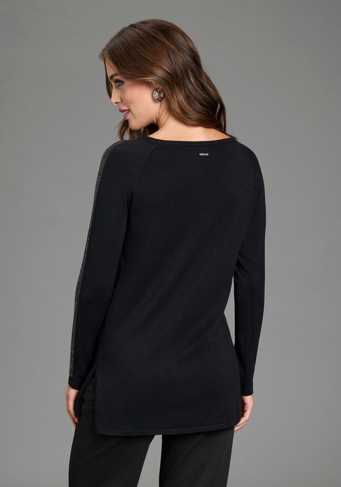 Laura Scott Longpullover mit Glitzersteinen und seitlichen Schlitzen – Bild 2 von 5