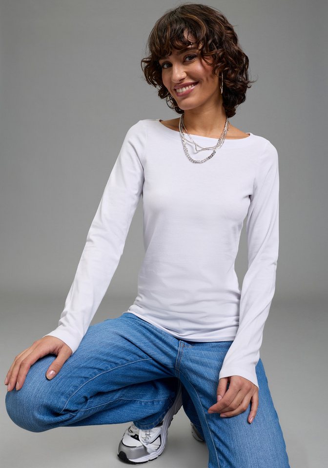 Laura Scott Longsleeve mit U-Boot Ausschnitt (Packung, 2er-Pack) im Sparset, figurbetonte Passform, hüftbedeckende Länge – Bild 3 von 5