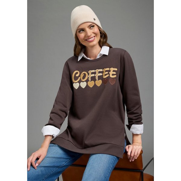 Laura Scott Longsweatshirt mit Seitenschlitzen und hochwertiger Stickerei