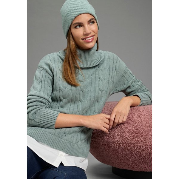 Laura Scott Rollkragenpullover mit Bluseneinsatz mit Zopfmuster