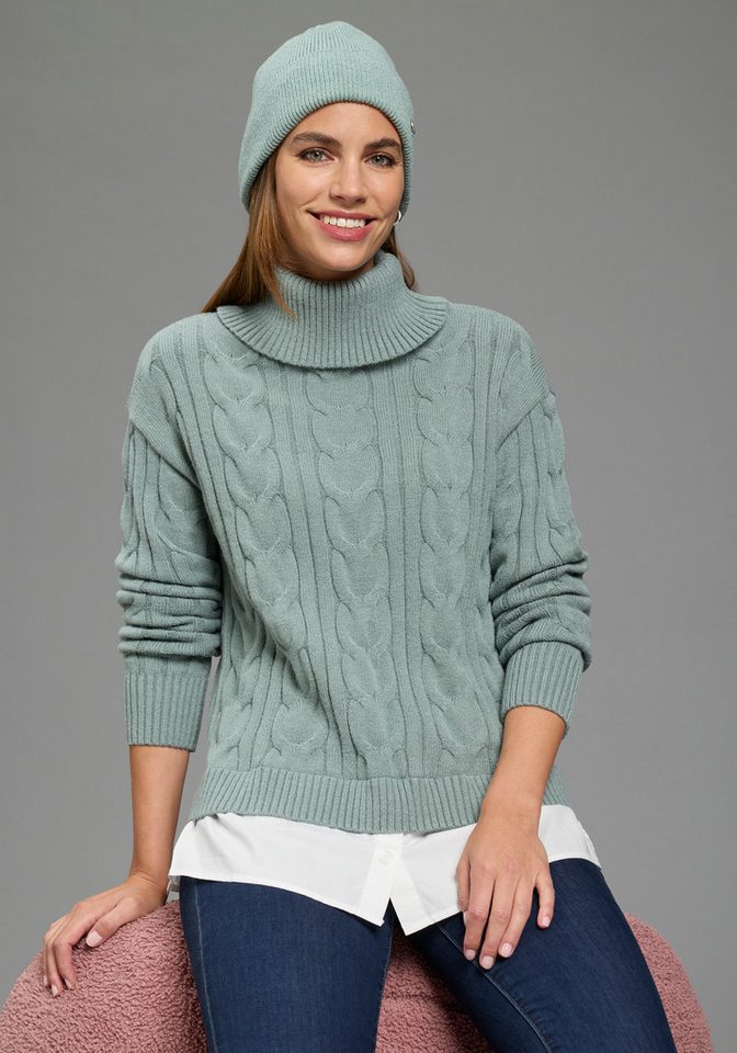 Laura Scott Rollkragenpullover mit Bluseneinsatz mit Zopfmuster – Bild 2 von 5
