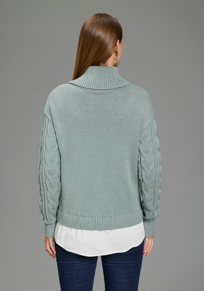 Laura Scott Rollkragenpullover mit Bluseneinsatz mit Zopfmuster – Bild 3 von 5