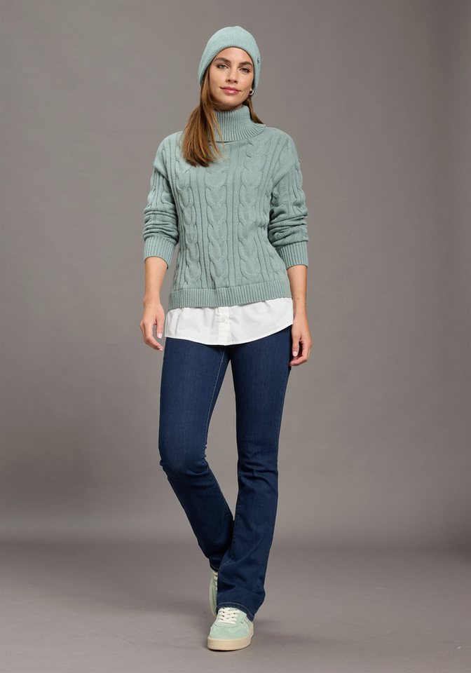 Laura Scott Rollkragenpullover mit Bluseneinsatz mit Zopfmuster – Bild 4 von 5