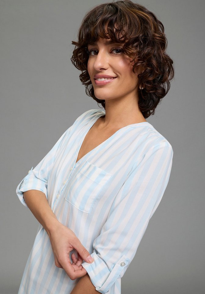 Laura Scott Schlupfbluse gestreifte Langarmbluse, leicht transparent, V-Ausschnitt – Bild 3 von 5