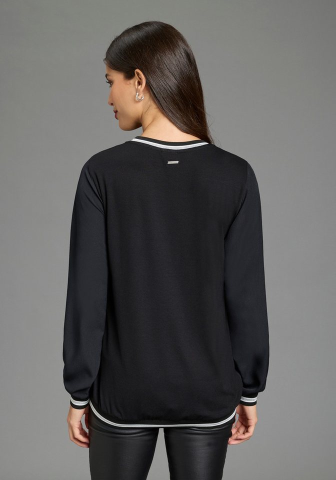 Laura Scott Schlupfbluse Langarm mit Bündchen, Kontrastbund aus Glanzgarn, lässig geschnitten – Bild 2 von 5