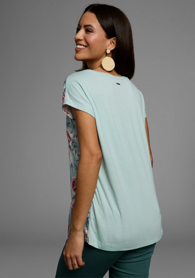 Laura Scott Shirtbluse im Materialmix mit Satin, verschiedene Muster für jeden Geschmack, femininer Stil, Rundhalsausschnitt, lockere Passform – Bild 2 von 5