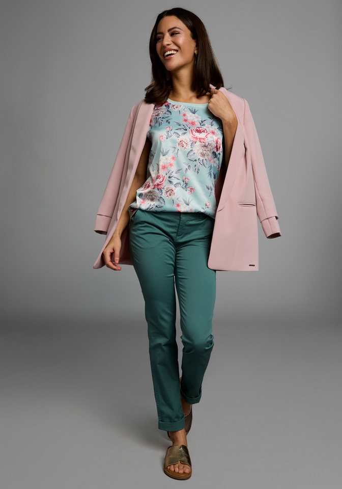 Laura Scott Shirtbluse im Materialmix mit Satin, verschiedene Muster für jeden Geschmack, femininer Stil, Rundhalsausschnitt, lockere Passform – Bild 4 von 5