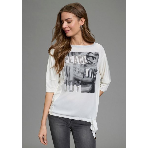 Laura Scott Shirtbluse mit U-Boot-Ausschnitt, Halbarm und Glitzerdruck