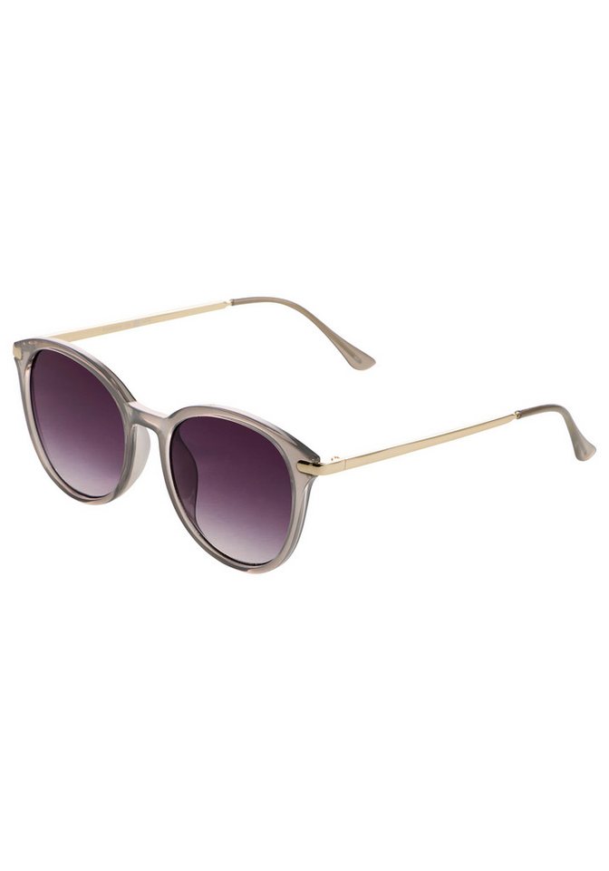 Laura Scott Sonnenbrille mit hellgoldfarben glänzenden Bügel rundes Design, transparente graue Fassung, graue Verlaufsgläser – Bild 3 von 5