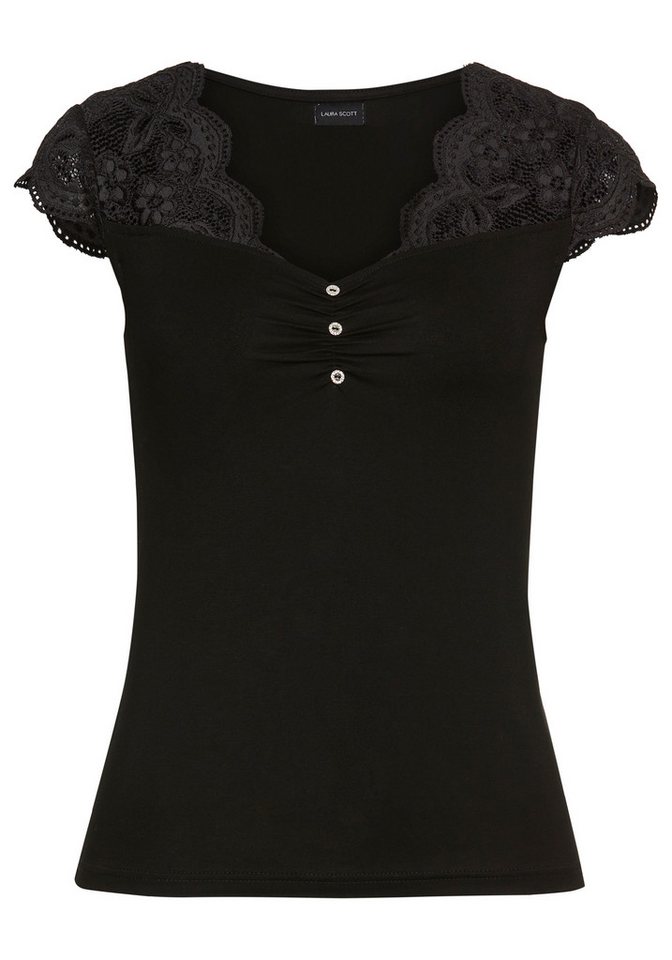 Laura Scott Spitzenshirt mit angeschnittenen Ärmeln und Knöpfen – Bild 5 von 5