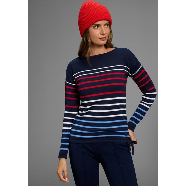 Laura Scott Streifenpullover Feinstrickpullover mit Rundhalsausschnitt und Bindeband