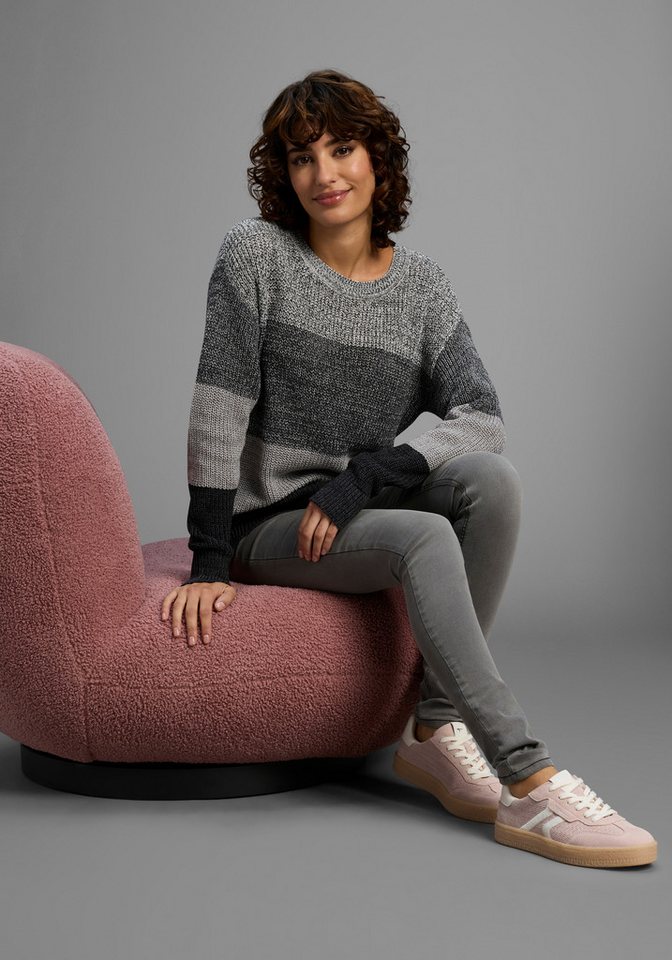 Laura Scott Streifenpullover Übergangspullover aus Baumwolle mit Melangeoptik – Bild 5 von 5