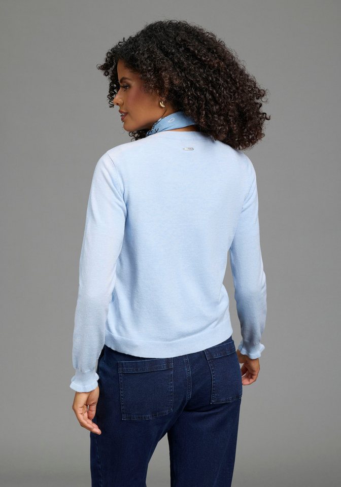 Laura Scott Strickjacke mit kurzem Schnitt, lässige Passform mit femininen Rüschen, aus weicher Viskosemischung – Bild 2 von 5