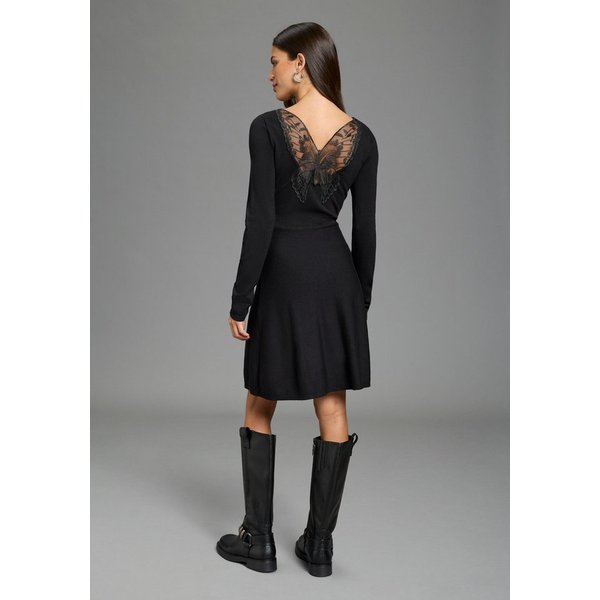 Laura Scott Strickkleid figurbetonte Passform, in Mini-Länge mit Schmetterlingsapplikation aus Spitze