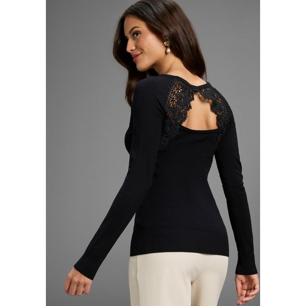 Laura Scott Strickpullover Feinstrickpullover mit Cut Out und Spitzendetail