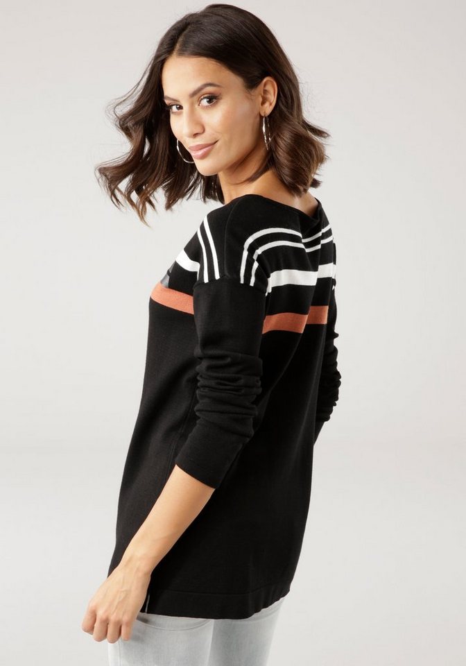 Laura Scott Strickpullover in Streifen-Design mit Glitzersteinen – Bild 2 von 5