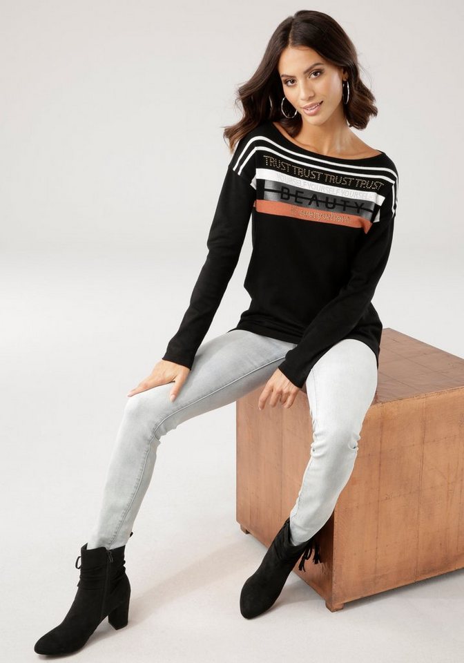 Laura Scott Strickpullover in Streifen-Design mit Glitzersteinen – Bild 3 von 5