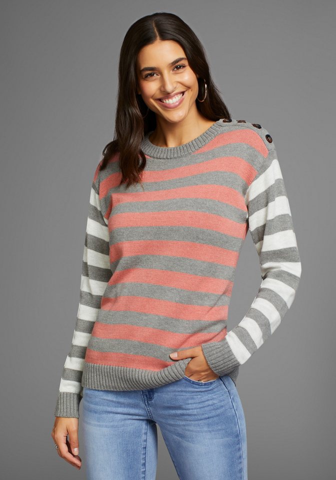Laura Scott Strickpullover in trendy Streifenmuster mit Knopfleiste – Bild 2 von 5