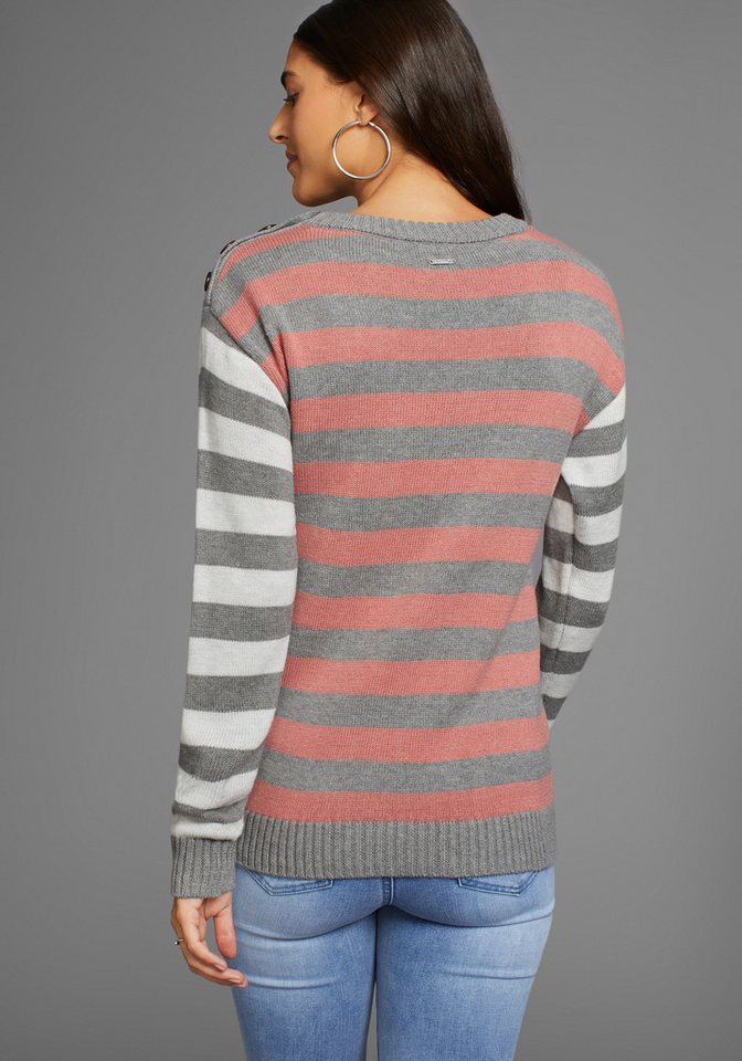 Laura Scott Strickpullover in trendy Streifenmuster mit Knopfleiste – Bild 3 von 5
