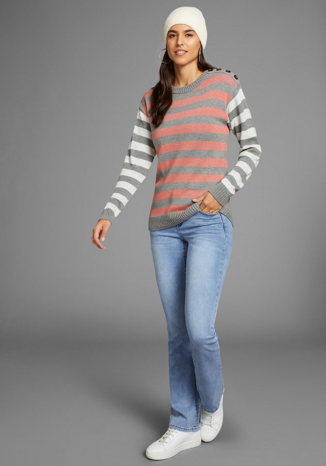 Laura Scott Strickpullover in trendy Streifenmuster mit Knopfleiste – Bild 5 von 5