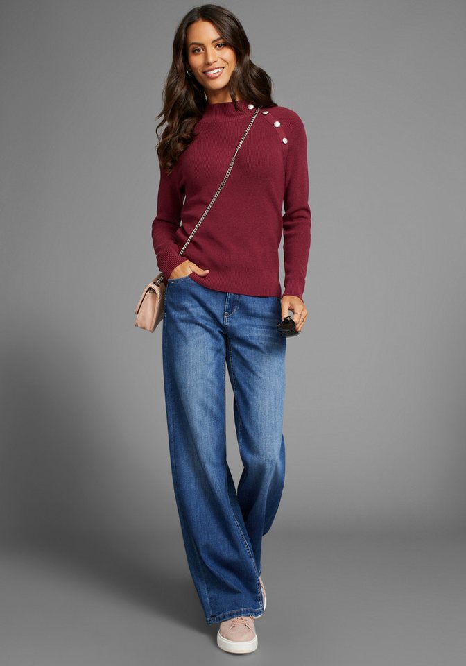 Laura Scott Strickpullover kuscheliger Winterstrick mit Knopfdetail und Stehkragen – Bild 4 von 5
