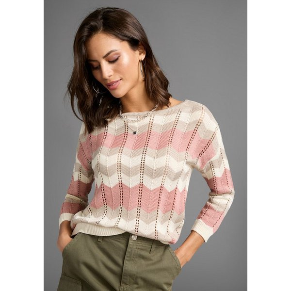 Laura Scott Strickpullover leichter Übergangspullover mit Ajourmuster und 3/4 Ärmeln