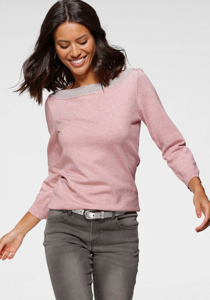 Laura Scott Strickpullover mit farblich fein abgesetzten U-Boot Ausschnitt – Bild 4 von 5