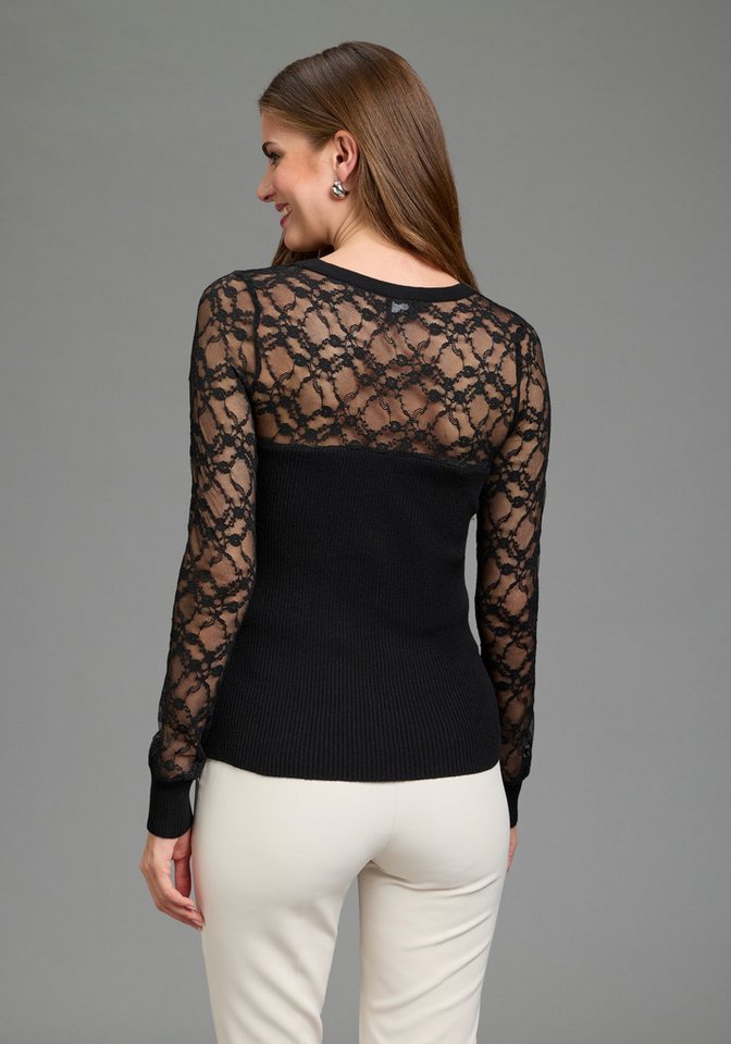 Laura Scott Strickpullover mit figurbetonter Passform, aus Rippstrick aus weicher Viskosemischung, mit Spitze – Bild 2 von 5