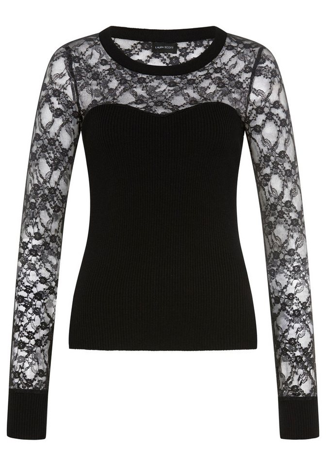 Laura Scott Strickpullover mit figurbetonter Passform, aus Rippstrick aus weicher Viskosemischung, mit Spitze – Bild 5 von 5