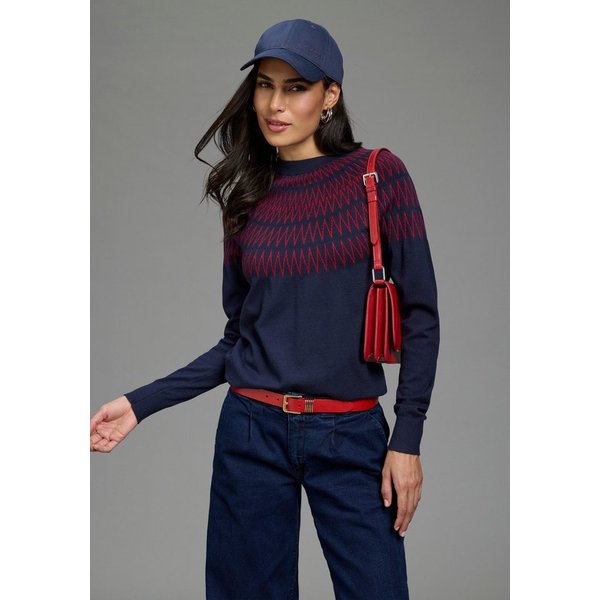Laura Scott Strickpullover mit figurumspielender Passform aus weicher Viskosemischung, mit Norwegermuster