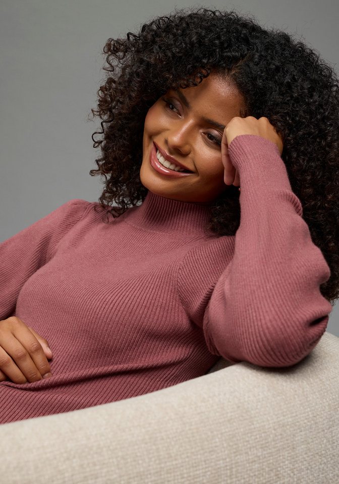 Laura Scott Strickpullover mit Stehkragen, figurbetonter Passform aus weicher Viskosemischung – Bild 3 von 5