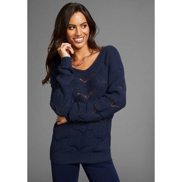 Laura Scott Strickpullover Softer Übergangsstrick mit V-neck und trendy Ajourmuster