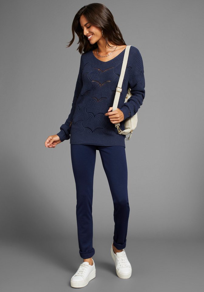 Laura Scott Strickpullover Softer Übergangsstrick mit V-neck und trendy Ajourmuster – Bild 4 von 5