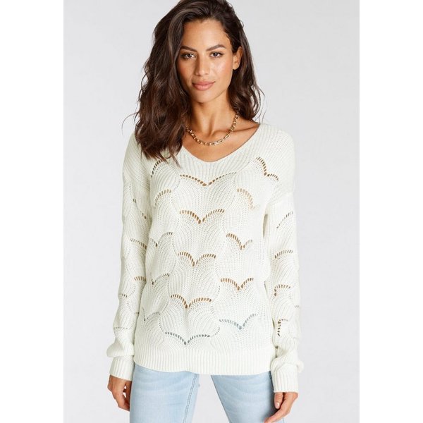 Laura Scott Strickpullover Softer Übergangsstrick mit V-neck und trendy Ajourmuster