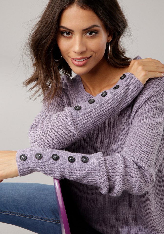 Laura Scott Strickpullover Übergangspullover aus Grobstrick, mit Zierknöpfen – Bild 4 von 5