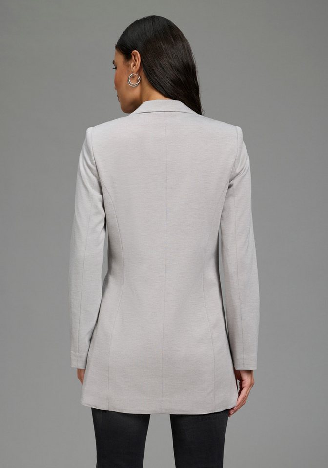 Laura Scott Sweatblazer melierte Optik, mit Reverskragen, 1-Knopf-Form, mit Pattentaschen – Bild 2 von 5