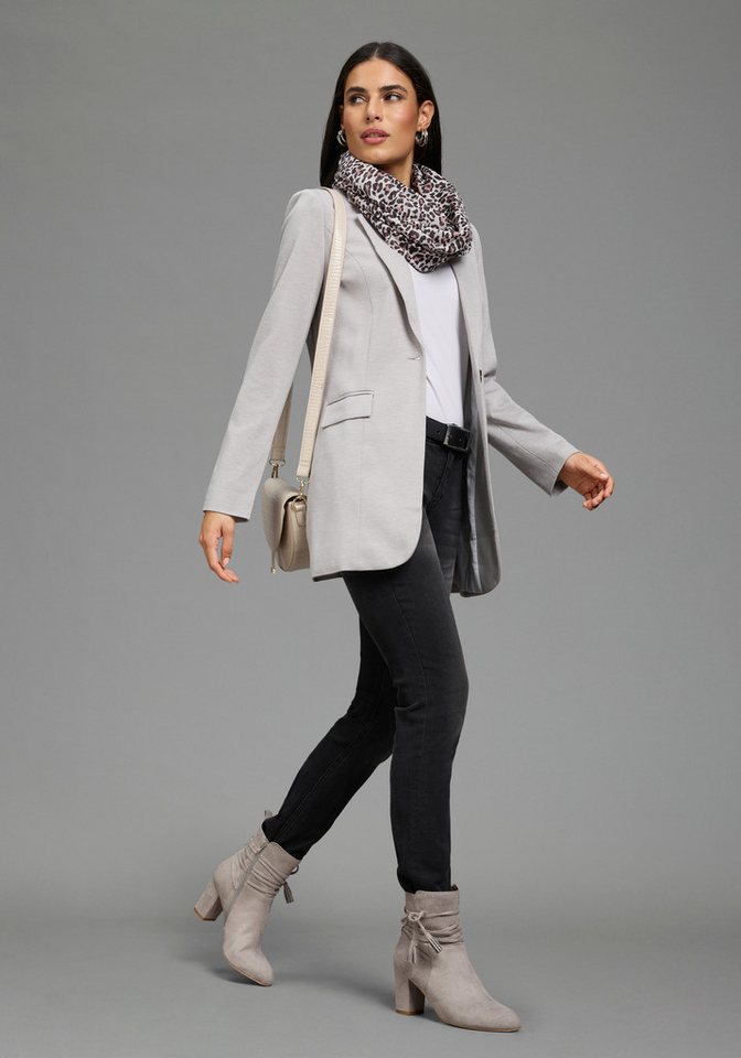 Laura Scott Sweatblazer melierte Optik, mit Reverskragen, 1-Knopf-Form, mit Pattentaschen – Bild 4 von 5