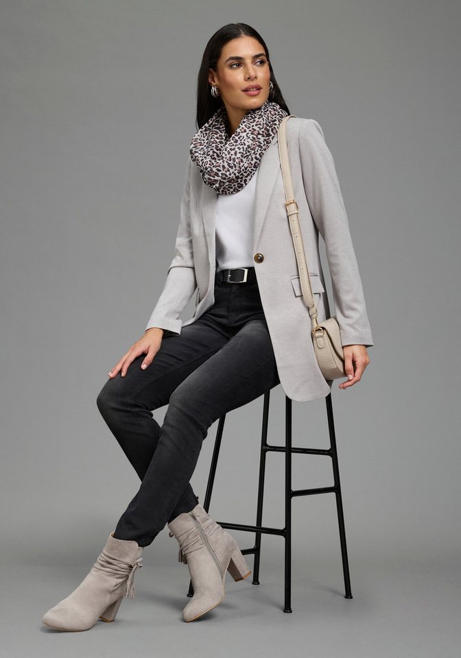 Laura Scott Sweatblazer melierte Optik, mit Reverskragen, 1-Knopf-Form, mit Pattentaschen – Bild 5 von 5