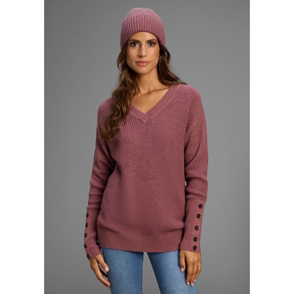 Laura Scott V-Ausschnitt-Pullover Übergangspullover aus Baumwolle mit Knopfleiste